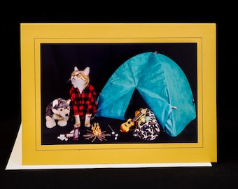 Camping Cat Card-Cat Backpacker-All Occasion Greeting Card for Cat Lovers