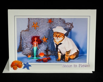 US Navy Cat Card-Sailor Cat-All Occasion Blank Greeting Card for Cat Lovers