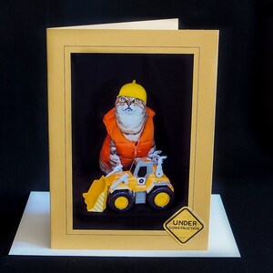 Chat de chantier portant un casque de protection - Carte de voeux vierge pour toutes les occasions pour les amoureux des chats