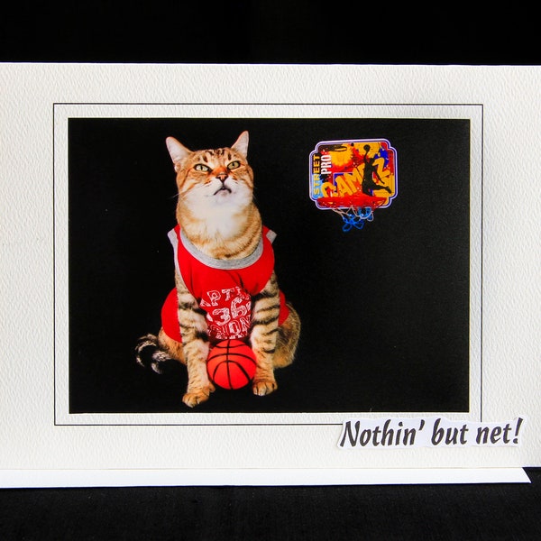 Basketball Cat Card-Sports Cat Wearing Basketball Uniform-Greeting Card for Cat Lovers