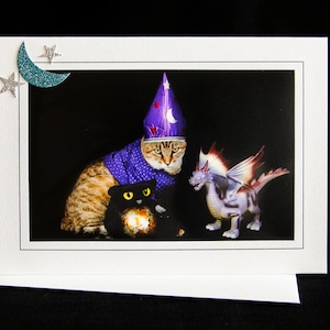 Halloween Cat Card-Cat Dressed as Wizard-Holiday Greeting Card for Cat Lovers