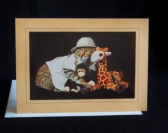 Safari Cat Card-Cat in Safari Costume-All Occasion Card for Cat Lovers
