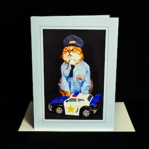 Carte chat policier - Carte de voeux vierge pour toutes les occasions pour les amoureux des chats