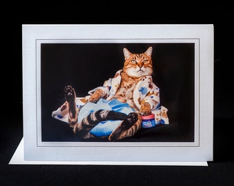 Get Well Cat Card-Cat portant un pyjama-carte de vœux pour les amoureux des chats