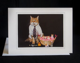 Carte de chat de la fête des pères-Père Chat en costume et cravate Carte de vœux pour les amoureux des chats