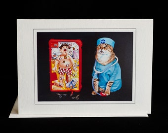 Doctor Cat Card-Cat in Surgical Scrubs-Get Well-All Occasion Carte de vœux pour les amoureux des chats