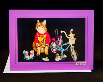 Triathlete Cat Card-Exercise Cat-All Occasion Blank Greeting Card for Cat Lovers