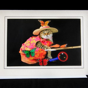Carte de vœux de chat chasseur de papillons-chat dans Butterfly Net-All Occasion Carte de vœux pour les amoureux des chats