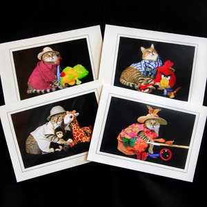 Lot de 4 cartes Hobby Cat-économisez 55 cents par carte-cartes de vœux pour les amoureux des chats