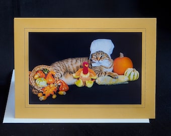 Thanksgiving Cat Card-Cat Wearing Pilgrim Hat-Holiday Greeting Card for Cat Lovers