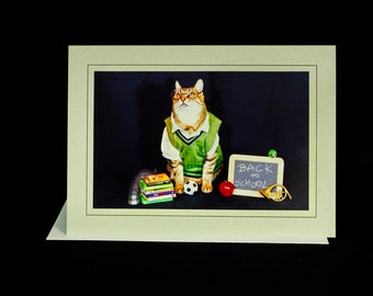 Scholarly Cat-Cat Reading Books-Special Occasion Blank Greeting Card for Cat Lovers