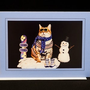 Snowboarder Cat Card-Cat on Snowboard-Weihnachtsgrußkarte für Katzenliebhaber