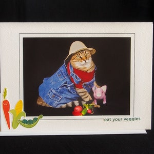 Farmer Cat Card-Cat Wearing Overalls-All Occasion Carte de vœux pour les amoureux des chats