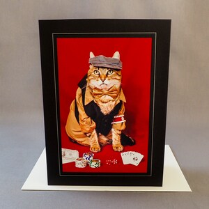 Carte pour chat de marchand de cartes - Chat déguisé en croupier de blackjack - Carte de voeux pour les amoureux des chats