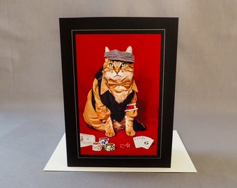 Card Dealer Cat Card-Cat Dressed as Blackjack Dealer-All Occasion Greeting Card for Cat Lovers