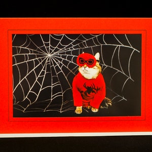 Cartão de gato do Homem-Aranha - Gato em teia de aranha - Cartão comemorativo para todas as ocasiões para amantes de gatos