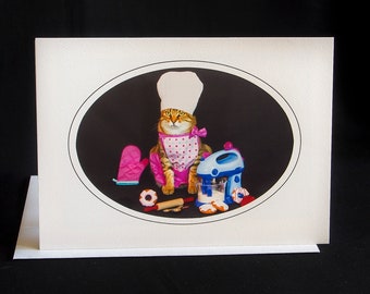 Baker Cat Card-Cat Wearing Apron-All Occasion Carte de vœux pour les amoureux des chats