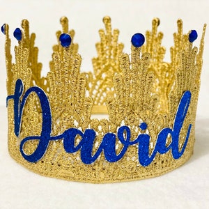 Gold Lace Royal Crown: Blue Accent, Newborn Prince, First Birthday