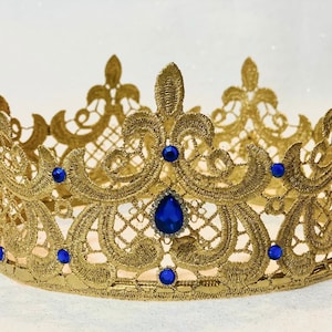 Gold Lace Prince Crown: Blue Jewel Newborn Photo Prop