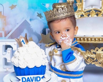 Gold Lace crown / Gold & blue Lace Crown /  Gold  Crown Newborn / Royal Prince  / Royal Crown Prince / First Birthday Boy /  Boy Baptism