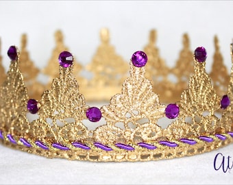 Gold Lace crown / Gold & blue Lace Crown /  Gold Purple Lace Crown Newborn / Royal Prince  / Royal Crown Prince / First Birthday Boy