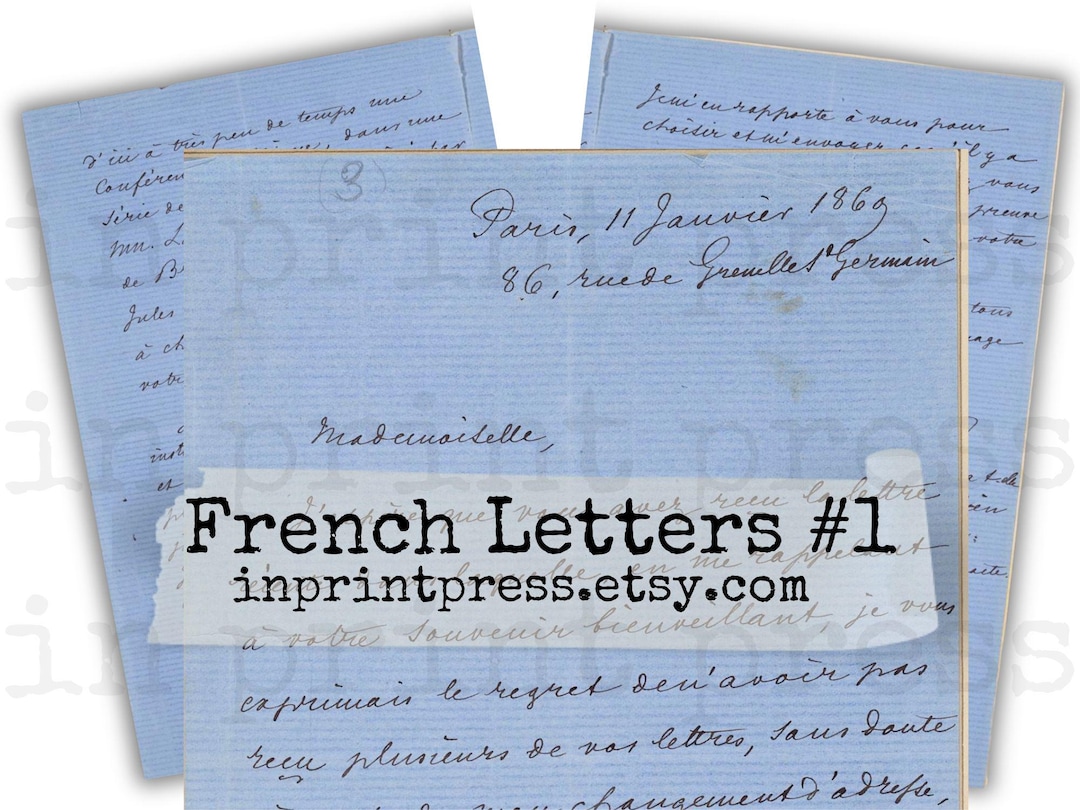 French Blue Letter | Vintage French Printable | Grungy French Documents ...