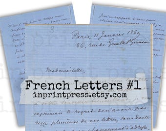 French Blue Letter | Vintage French Printable | Grungy French Documents Digital | French Ephemera Papers