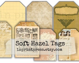 Soft Hazel Junk Journal Tags | Vintage druckbare digitale Download für versteckte Journaling & Papier Handwerk