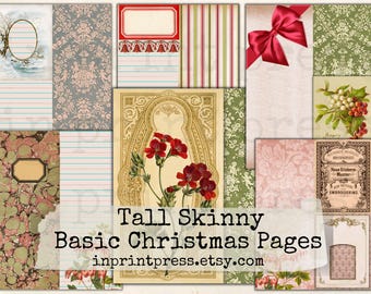 Vintage Weihnachten Junk Journal Seiten | Tall Skinny Dokumentenstil (Digitaler Download)