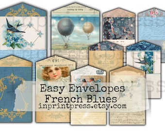 Französische Blaue Junk Journal Umschläge | Vintage druckbare Ephemera (Digitaler Download)