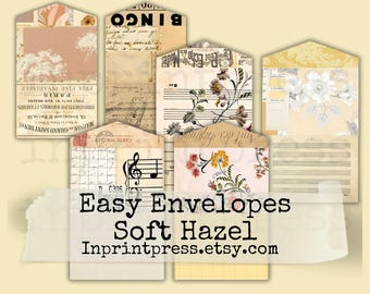 Soft Hazel Easy Junk Journal Umschläge | Vintage druckbare Umschlag digitaler Download für versteckte Journaling & Papier Handwerk