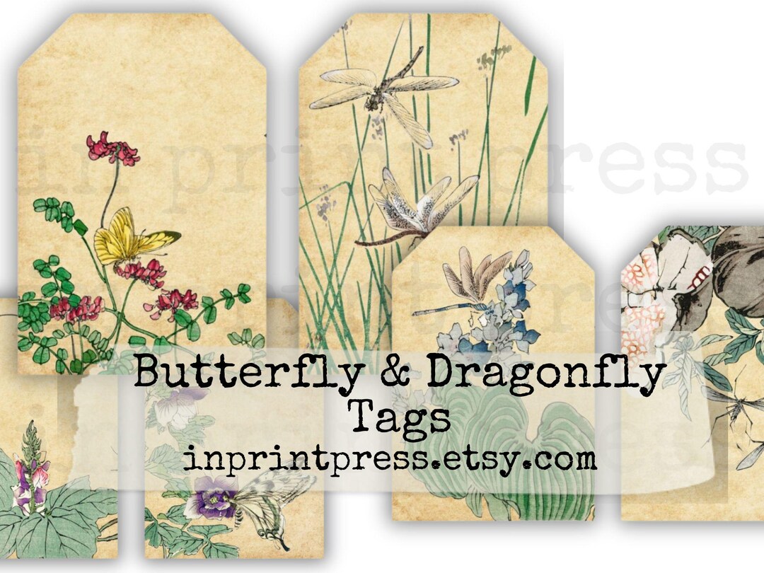 Butterfly and Dragonfly Junk Journal Tags | Vintage Printable Digital ...