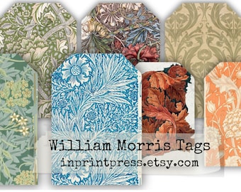 William Morris Junk Journal Tags | Vintage druckbare digitaler Download für Hidden Journaling & Papier Handwerk | William Morris Ephemera