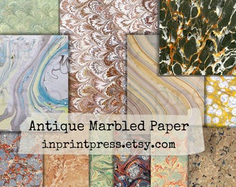 Marbled Paper Digital Download | Junk Journal Pages | Junk Journal Printable | Antique Hand Marbled Paper Pack