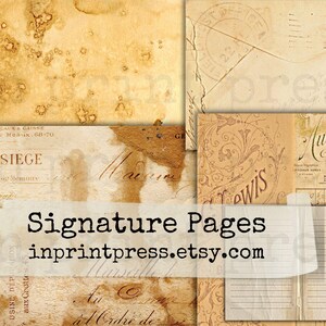 Signature Pages Digital Junk Journal Kit Double Pages | Junk Journal Pages | Junk Journal Printable