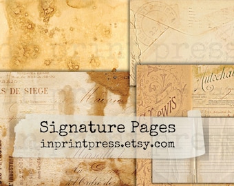 Signature Pages Digital Junk Journal Kit Double Pages | Junk Journal Pages | Junk Journal Printable