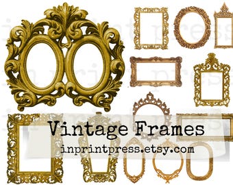 32 Digital Printable Vintage Frames | Junk Journal Printable Ephemera | Fussy Cuts Frames | Digital Collage Sheets