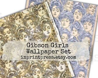 Gibson Girls Wallpaper Fragment Set | Antike Tapete zum Ausdrucken