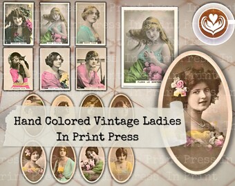Digital Printable Ephemera | Hand Colored Vintage Ladies Cigarette Cards | Junk Journal Ephemera | Digital Journal Cards