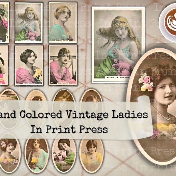 Digital Printable Ephemera | Hand Colored Vintage Ladies Cigarette Cards | Junk Journal Ephemera | Digital Journal Cards