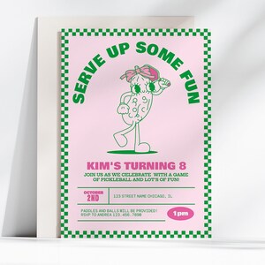 pickleball birthday invitation, kids pickleball invite, girls pickleball invitation pink green