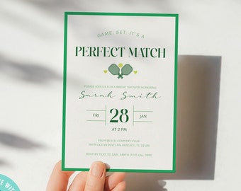 Editable Pickleball Bridal Shower Invitation, digital download Pickleball Invitation, Perfect Match Invite 5x7