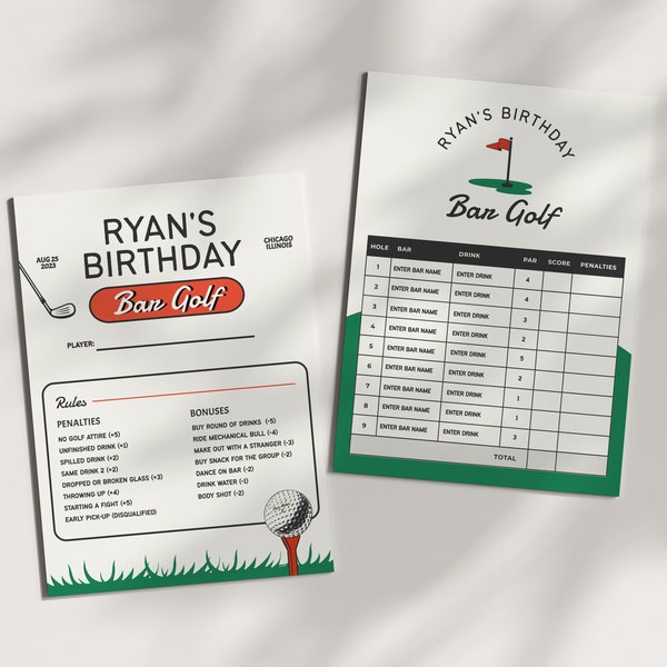 Pub golf Score Card,  Birthday bar golf scorecard template, Pub Golf template, Adult Editable Bar Golf Game, Golf Birthday Bar Crawl