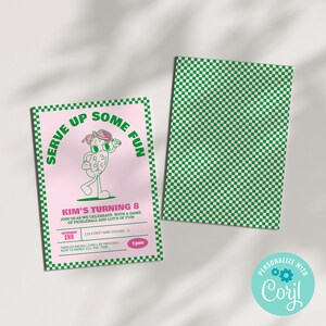 pickleball birthday invitation, kids pickleball invite, girls pickleball invitation pink green