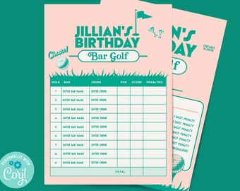 Scorekaart golfbarcrawl, pubgolfsjabloon, bewerkbare verjaardag golfspel voor volwassenen, digitaal bestand golfverjaardag, verjaardag kroegentocht, golfscore