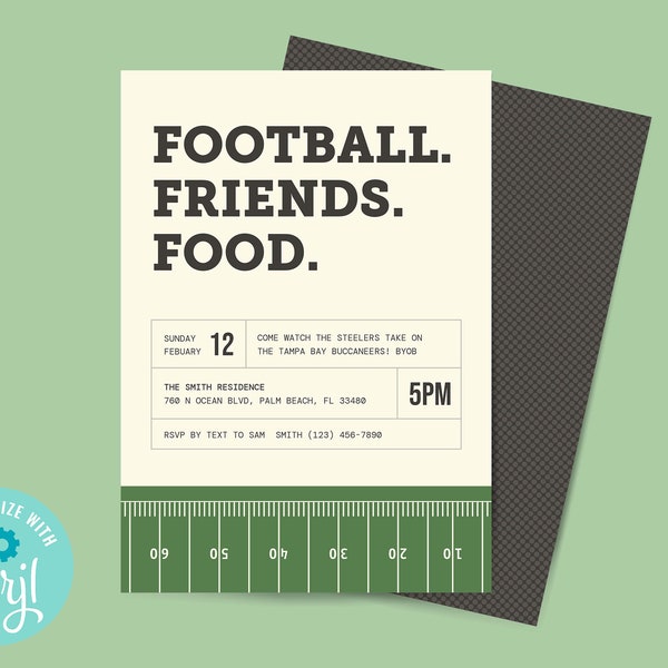 Editable Super Bowl Invitation, Football Party Invitation, Superbowl party invitation, super bowl digital invite