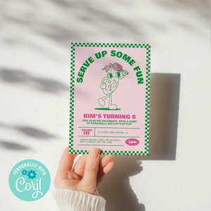 pickleball birthday invitation, kids pickleball invite, girls pickleball invitation pink green