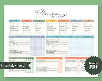 BEWERKBARE Schoonmaakplanner, schoonmaakchecklist, schoonmaakschema, wekelijkse huisklusjes, ADHD Clean Home, maandelijks, huishoudplanner afdrukbaar