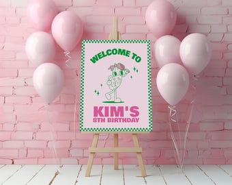 Bewerkbare Pickleball Birthday Party Welcome Poster 16 x 20, 18 x 24, 24 x 35 Instant Download, pickleball Party welkomstbord, meisjes sport