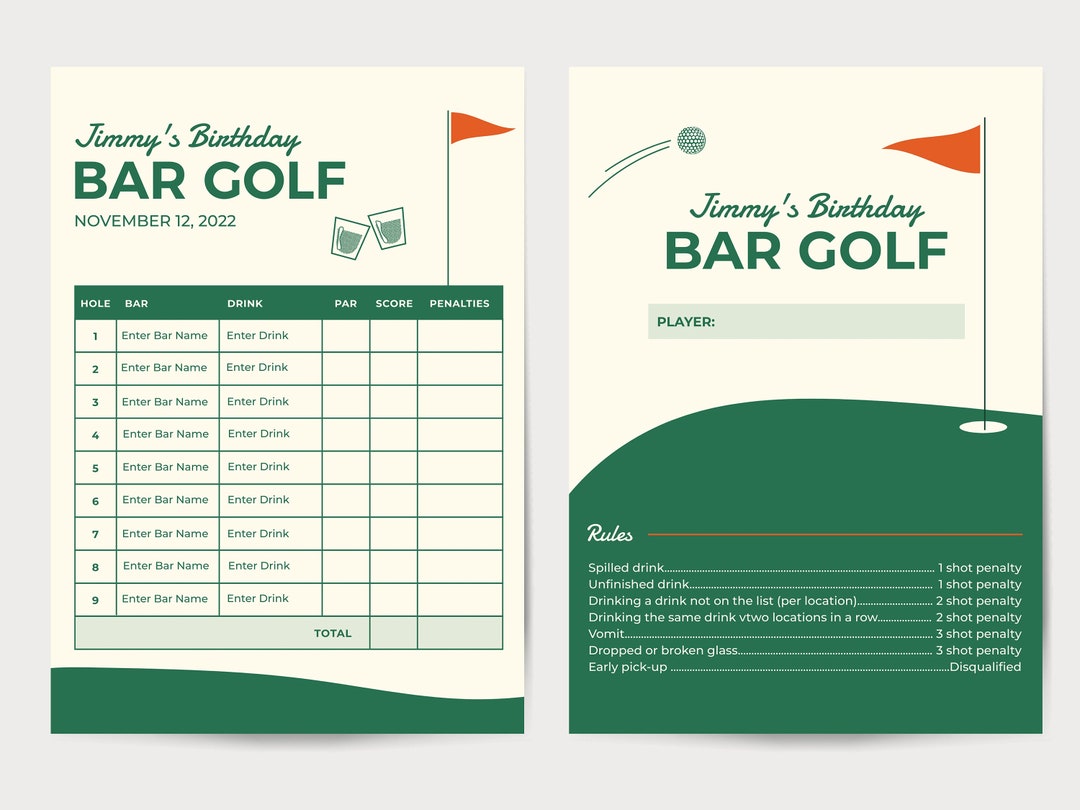 Bar Golf Scorecard Pub Golf TemplateEditable Birthday Golf Bar Golf Scorecard Pub Golf TemplateEditable Birthday Golf